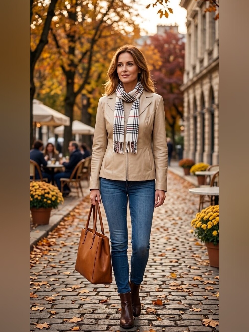 OSCAR LEOPOLD Superbe Manteau chic en cuir véritable beige